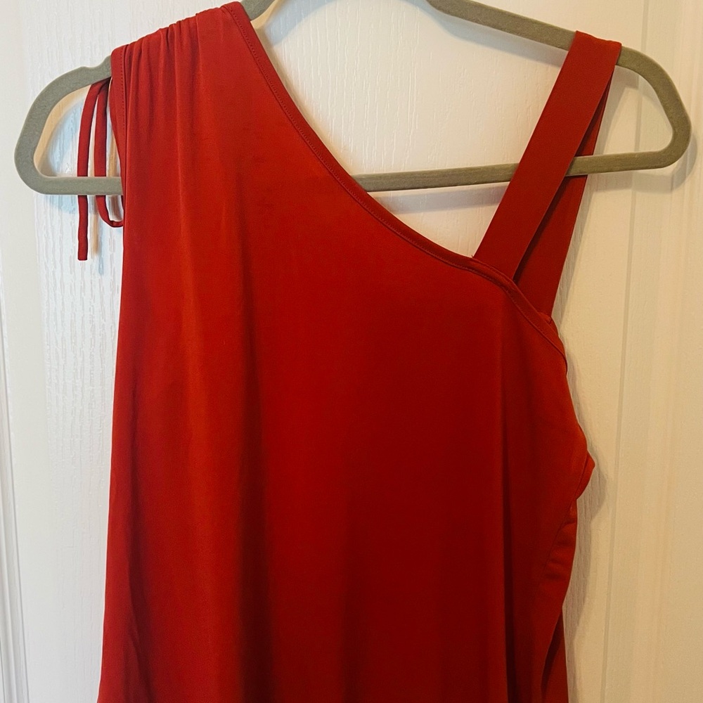 Maurices Burnt Orange Asymmetrical Ruched Sleeveless Blouse